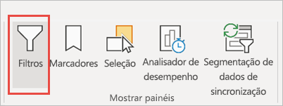 Captura de ecrã do separador Ver, realçando Filtros.