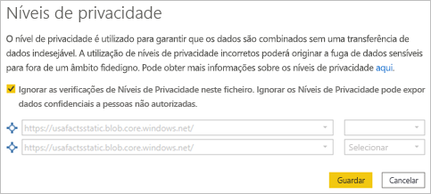 Captura de ecrã a mostrar como selecionar níveis de privacidade.