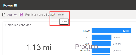 Captura de ecrã de Selecione o botão Editar para obter a experiência de edição completa.