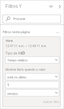 Captura de ecrã a mostrar um cartão de filtro com um Tipo de filtro de Tempo relativo selecionado.