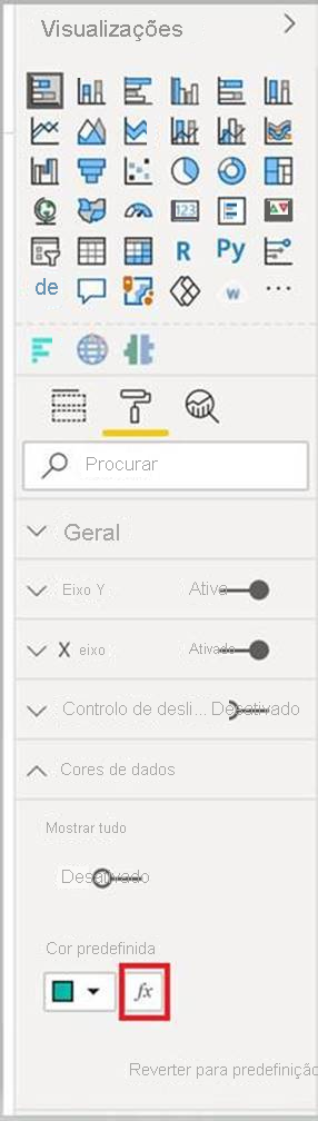 Captura de ecrã do botão de formatação condicional, tal como aparece no Power BI, junto ao botão de cor normal.