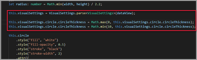 Screenshot of setting circle thickness to between zero and 10.