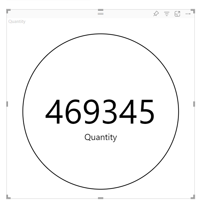 Captura de tela de um visual de cartão circular exibindo o valor da quantidade.