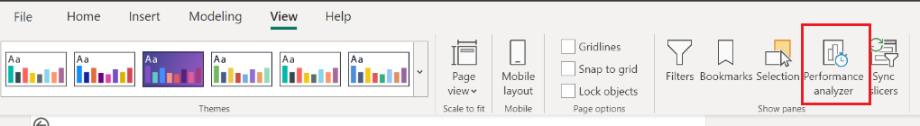 Captura de ecrã do ícone do Performance Analyzer no menu principal.