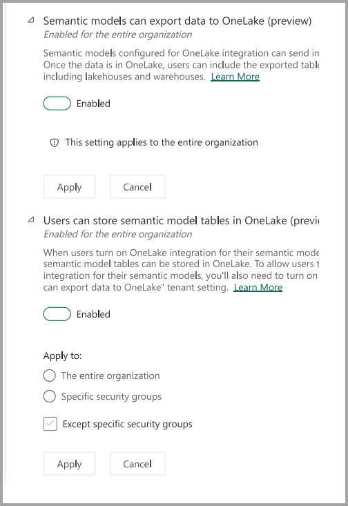 Captura de ecrã das definições de inquilino para o portal de administração.