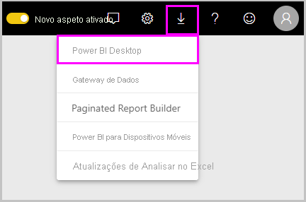 Screenshot do Serviço Power B I a mostrar a opção de download Power B I Desktop.