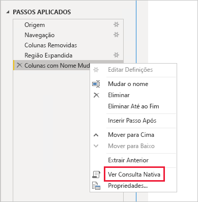 Captura de ecrã do Power BI Desktop a mostrar a opção 