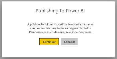 Captura de ecrã da caixa de diálogo para Publicar no Power BI.