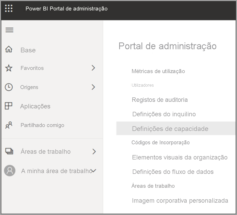 Selecione uma capacidade para gerenciar configurações