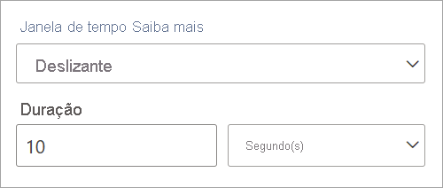 Captura de tela que mostra a configuração de duração para uma janela de tempo deslizante.