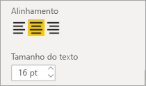 Captura de ecrã dos controlos de alinhamento com a opção Centro selecionada.