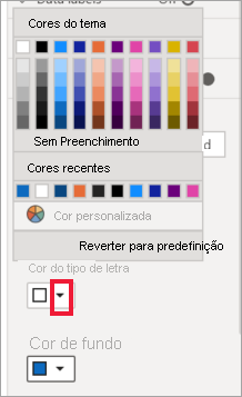 Captura de ecrã das opções Cor do tipo de letra e Cor do fundo.