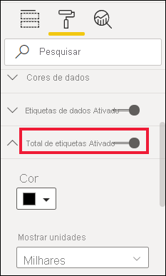 Captura de ecrã a mostrar o controlo de deslize Total label definido como Ativado.