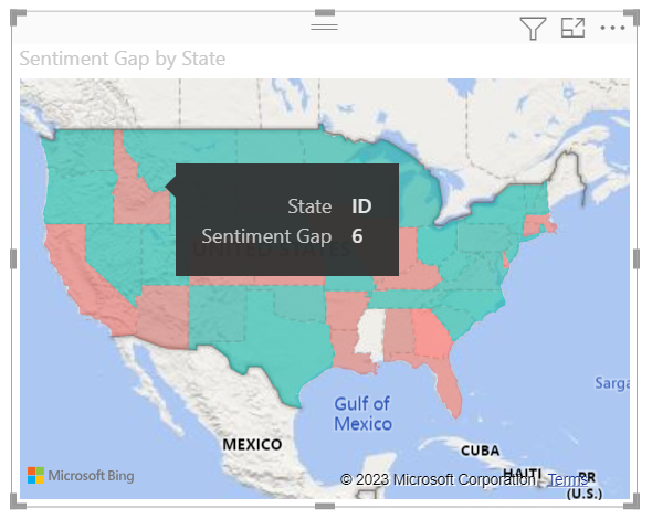 Captura de tela dos detalhes da dica de ferramenta para o estado de Idaho no mapa visual preenchido.