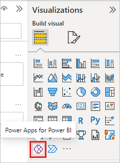 Captura de ecrã do painel Visualização com o ícone Power Apps selecionado.