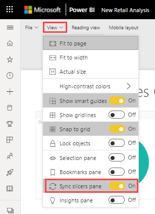 Captura de ecrã da seleção de segmentações de dados de sincronização no serviço do Power BI.