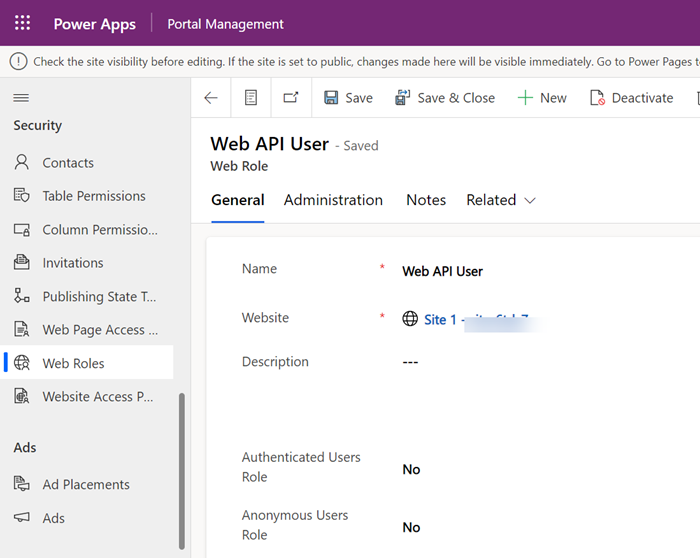 Adicionar a função Web do Utilizador da API Web.