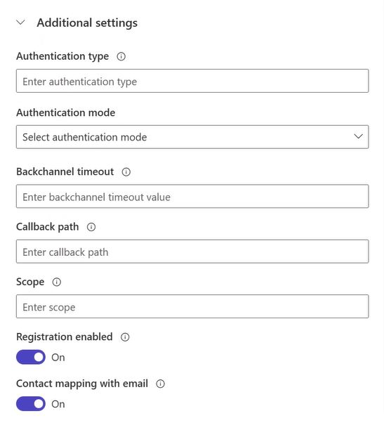 Captura de ecrã das definições adicionais opcionais para fornecedores OAuth 2.0.