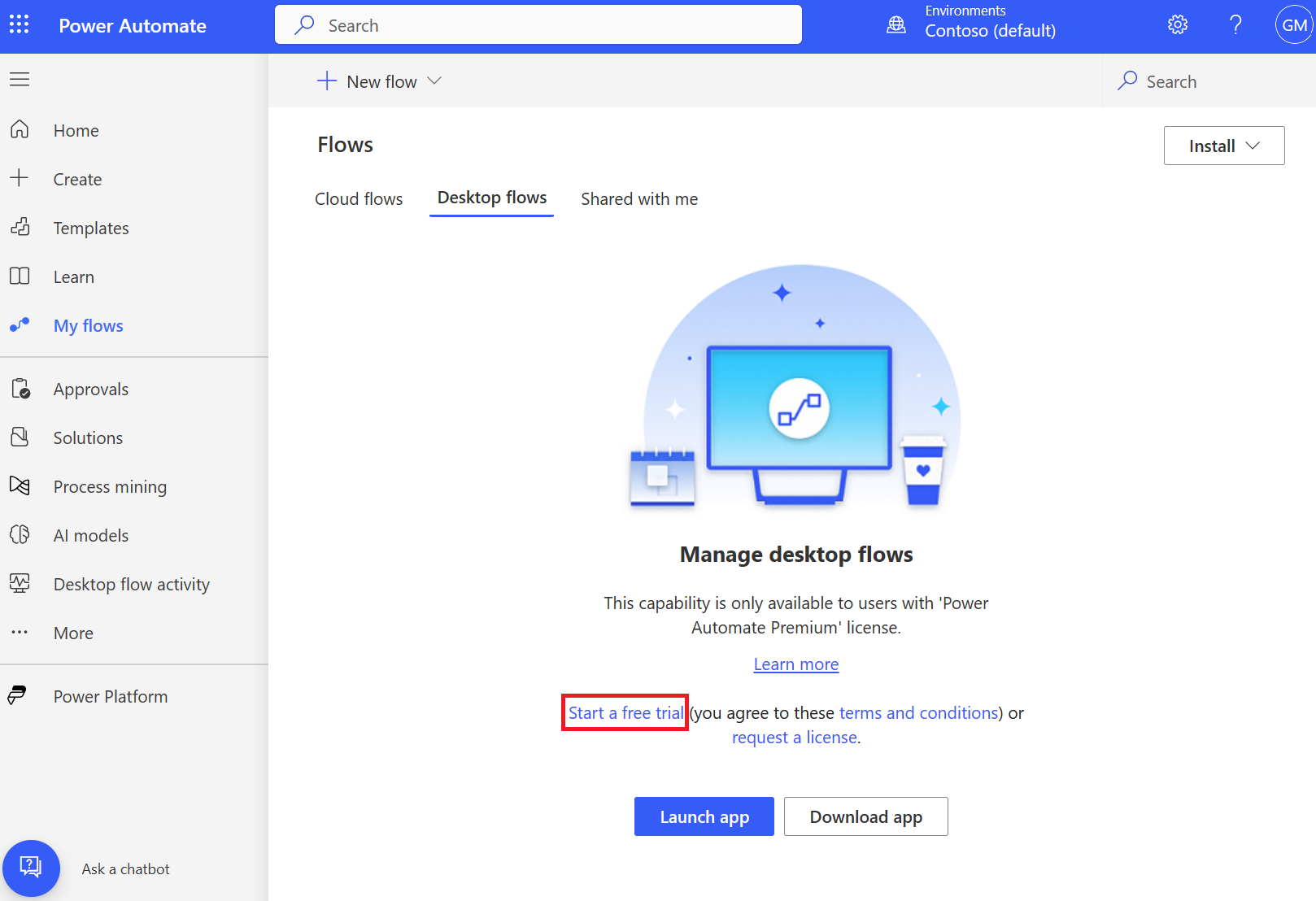 Iniciar a versão de avaliação gratuita a partir do Power Automate