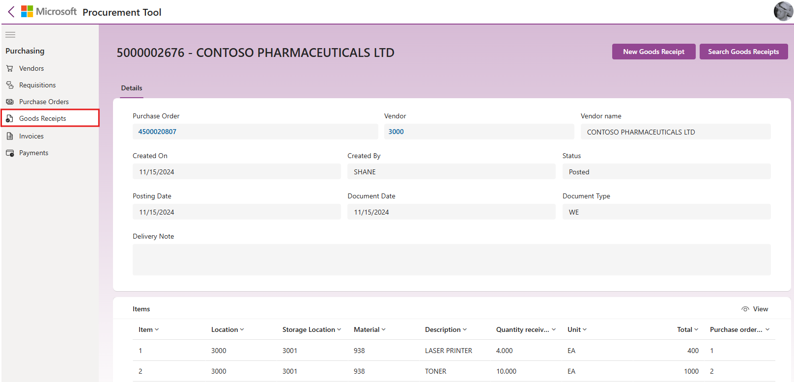 Imagem do aplicativo de ordem de Microsoft compra SAP Procurement para Power Platform.