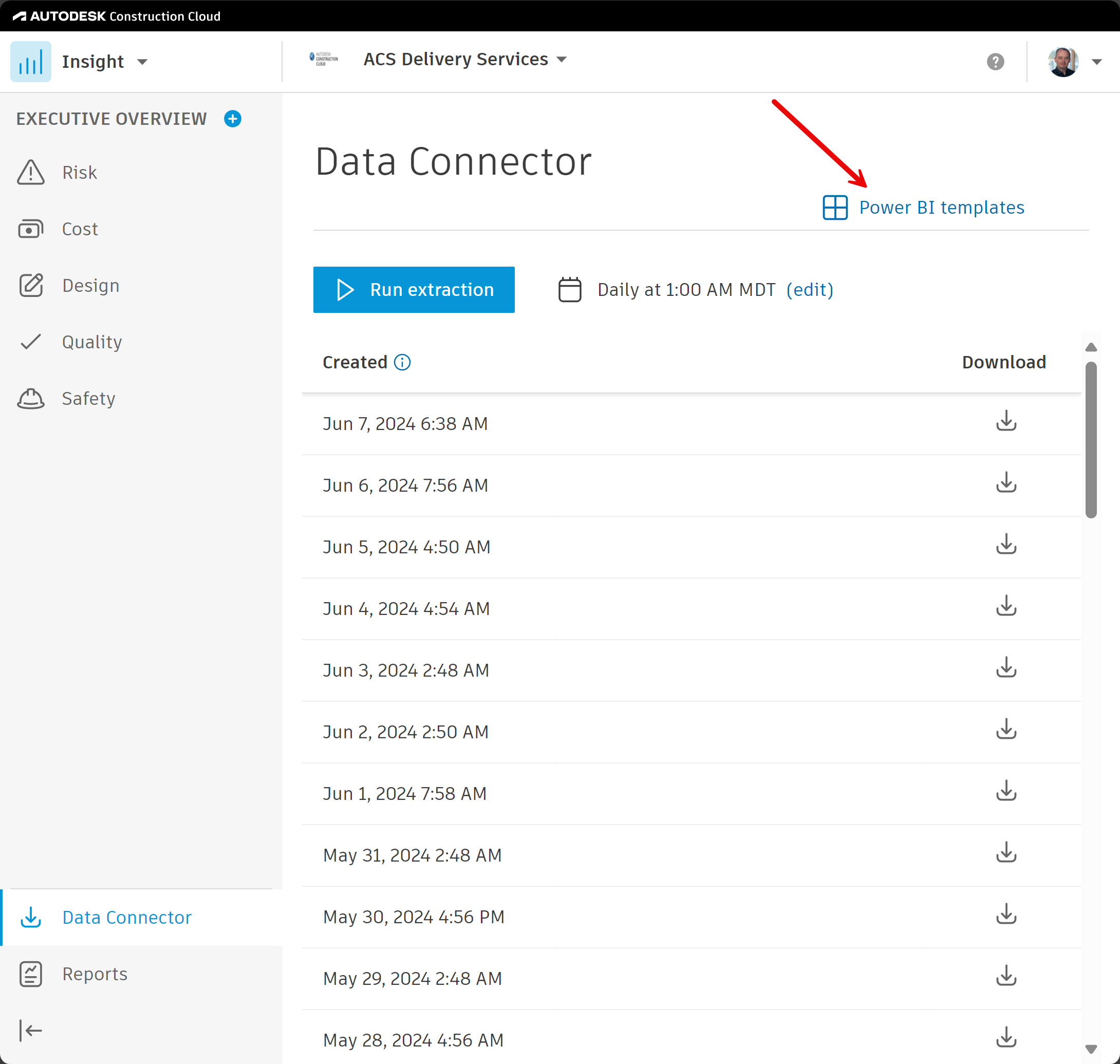 Captura de ecrã a mostrar a Galeria de Modelos do Power BI no Conector de Dados