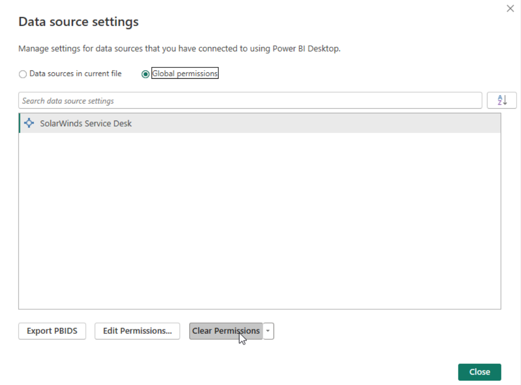 Captura de tela da fonte de dados Select SolarWinds Service Desk.