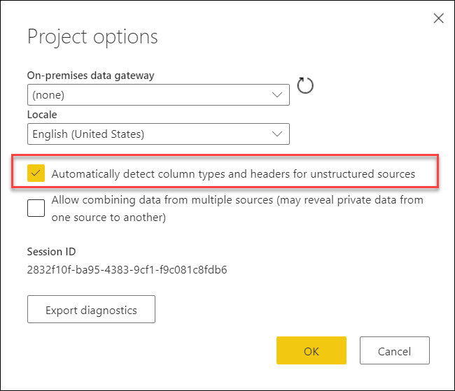 Detetar automaticamente a opção de tipo de dados nas opções do projeto.