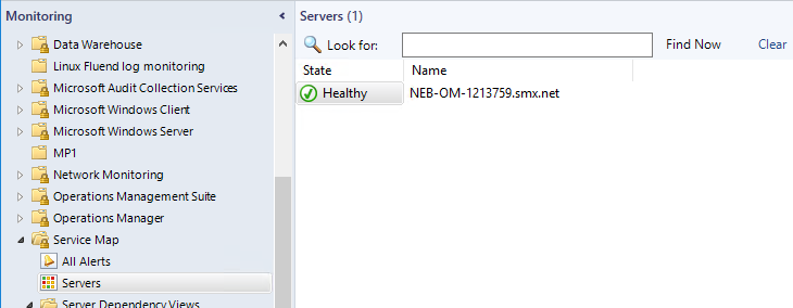 O painel Servidores de Monitorização do Operations Manager