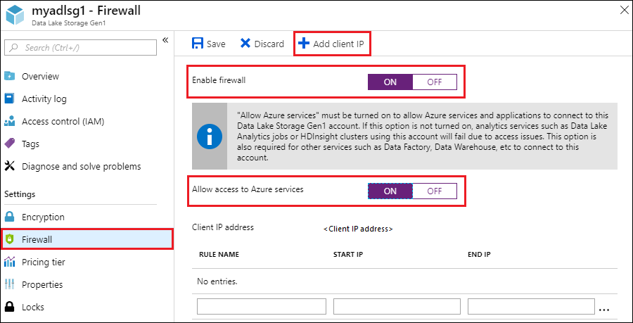 Definições de firewall e acesso IP