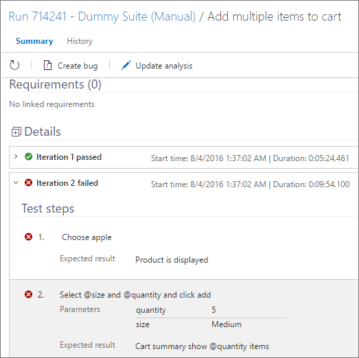 Viewing the test run details