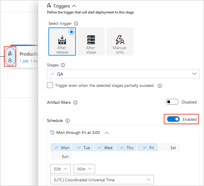 The scheduled trigger conditions settings