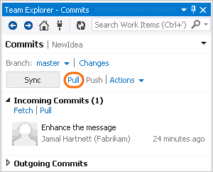 Choose Pull to get these commits locally