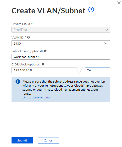 Criar detalhes da VLAN/Sub-rede