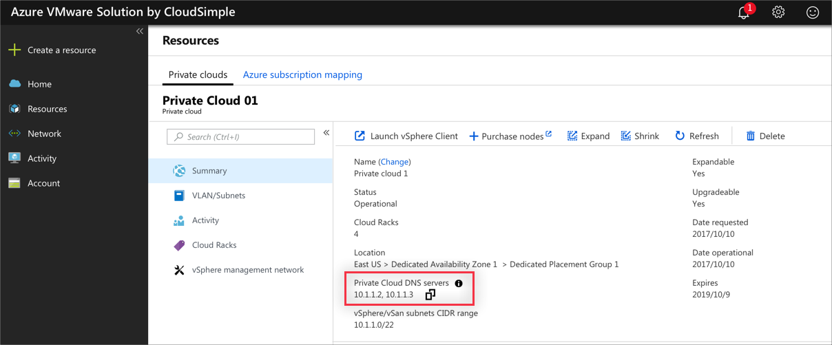 Servidores DNS da Cloud Privada