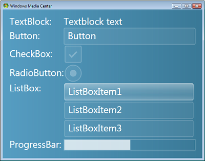 Captura de tela do Windows Media Center