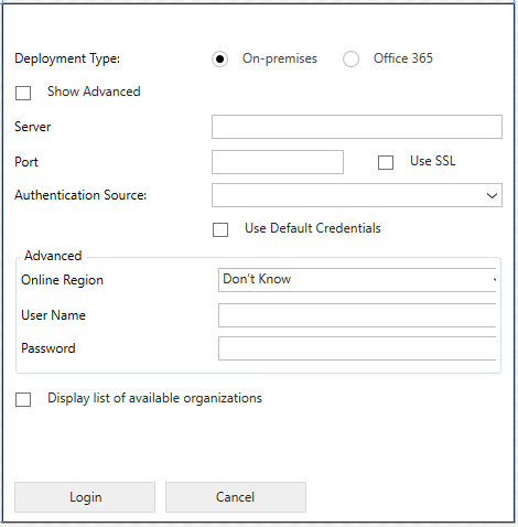 Controle de login comum de ferramenta XRM