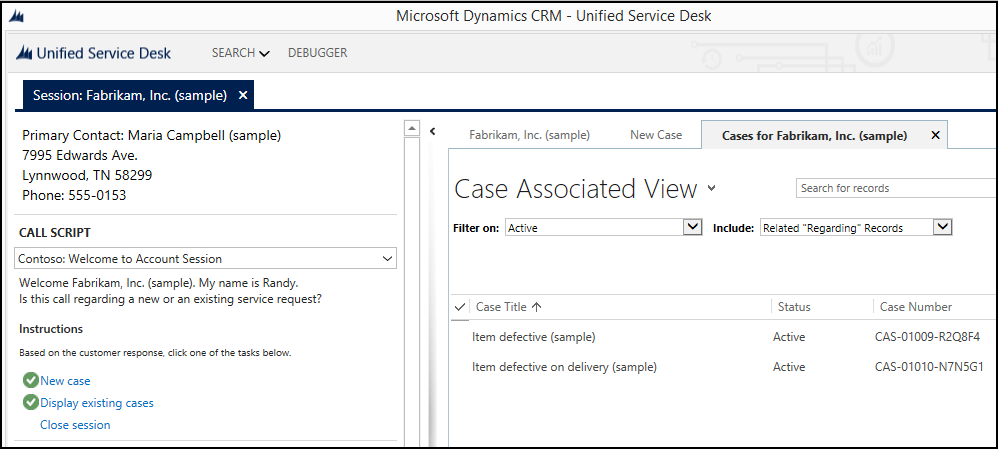 Display existing cases for an account