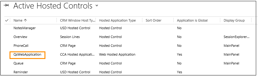 Lista de controles hospedados no Dynamics 365