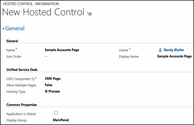 Novo controle hospedado no Unified Service Desk