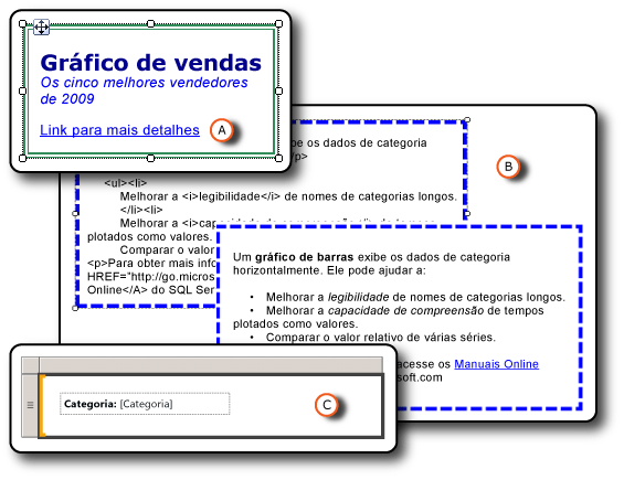 Caixas de texto com uma variedade de formatos