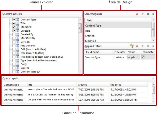 Designer de consultas gráficas para listas do SharePoint