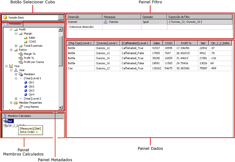 Designer de Consulta da fonte de dados do Hyperion Essbase