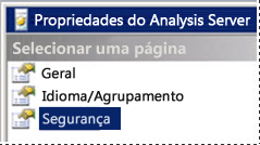 Configurações de segurança de um SSAS Server