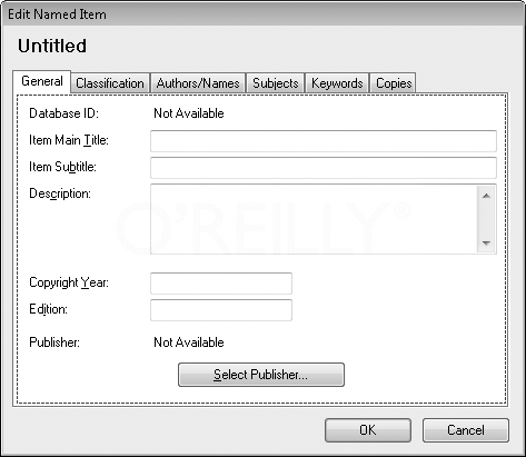 The NamedItem form with the General tab active