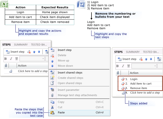 Add Test Steps From Microsoft Excel or Word