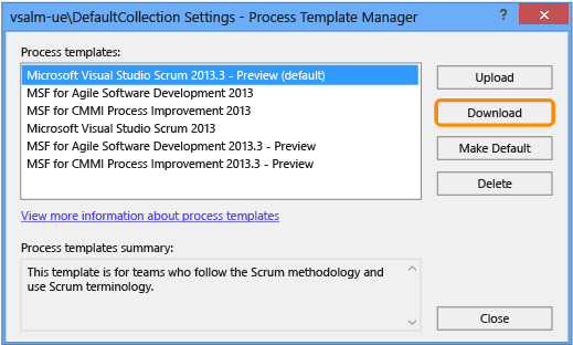 Select process template to work with