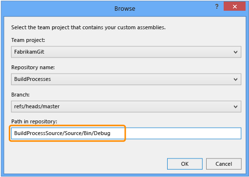 Browse dialog box showing Git values