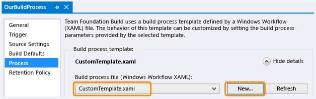 Build definition with custom process template