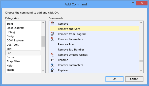 Adicione a caixa de diálogo de comando do Visual Studio