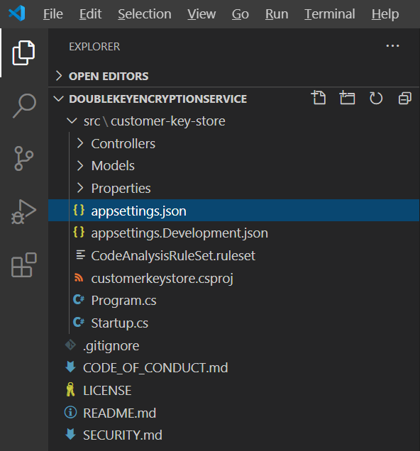 Localizar o ficheiro appsettings.json para DKE.